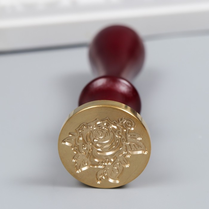 Сургучный набор "Крупная роза" печать, ручка, ложка, воск - 3 цвета, свеча 3,5х11х23 см