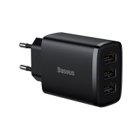 Сетевое зарядное устройство Baseus, 3USB, 3 А, 17W, чёрное