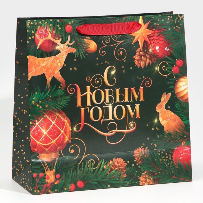 Пакет подарочный новогодний ламинированный квадратный «Gold», 30 х 30 х 12 см, Новый год Пакет подарочный новогодний ламинированный квадратный «Gold», 30 х 30 х 12 см, Новый год