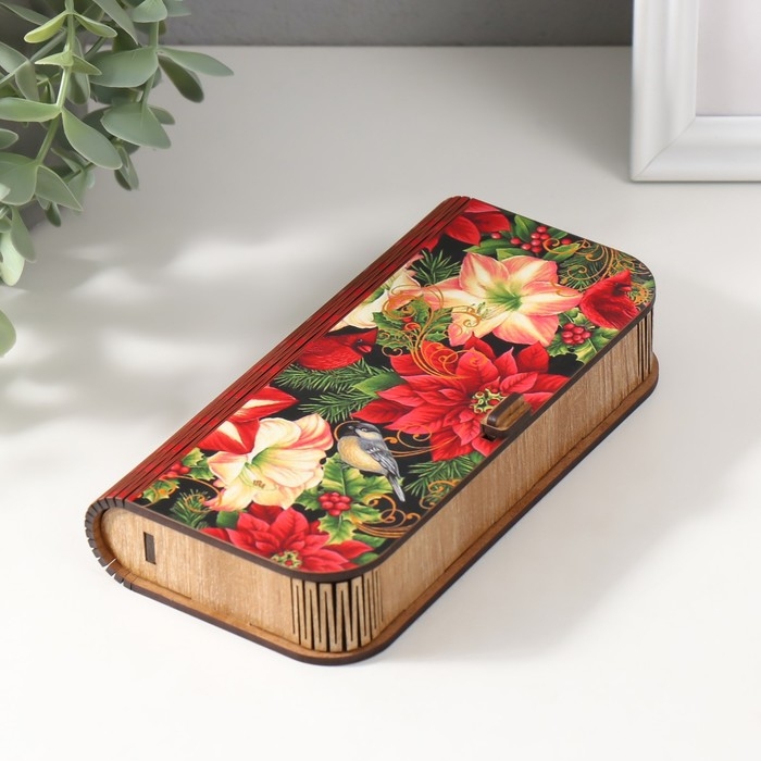 Новогодняя шкатулка  Новогодняя шкатулка "Цветок пуансеттия" 17х8,5 см