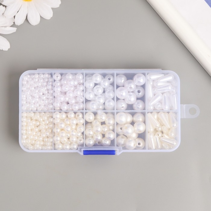 Бусины в шкатулке Бусины в шкатулке "Жемчужные" 10 делений 12,9х6,7х2,2 см
