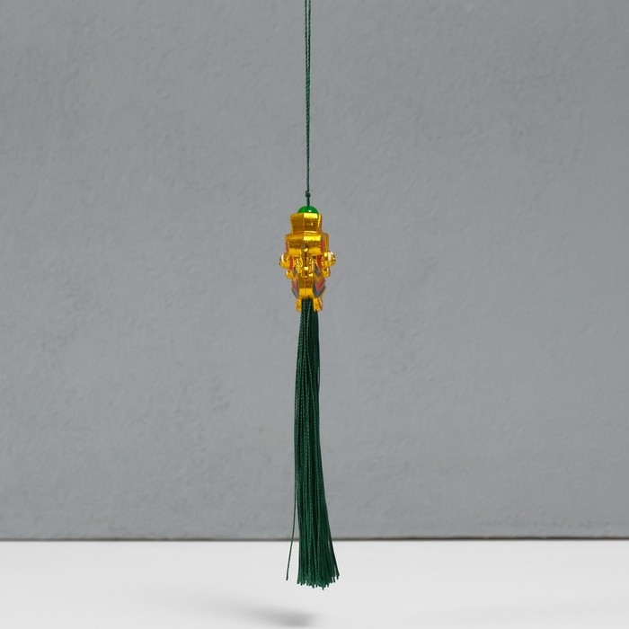 Подвеска текстиль, пластик Подвеска текстиль, пластик "Китайский лев" зелёная 2х4х14 см