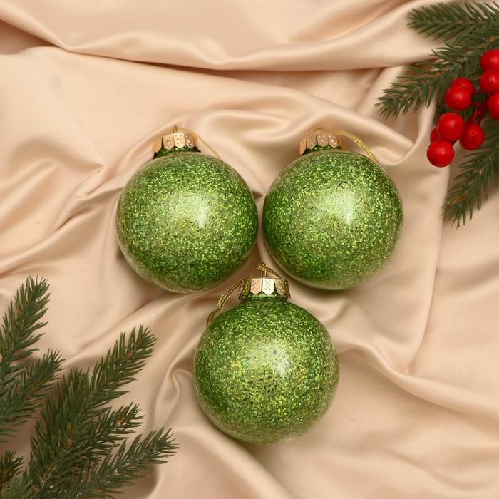 Набор шаров пластик d-8 см, 3 шт Набор шаров пластик d-8 см, 3 шт "Фива" зелёный