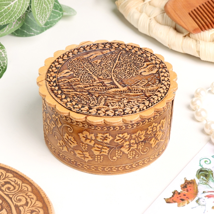 Шкатулка  Шкатулка "Берёзки у реки", 70 х 35 мм, береста