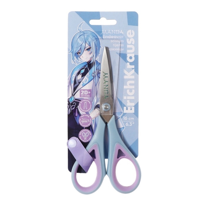 Ножницы ErichKrause Endeavor Manga, 16 см, двойная заточка, антискользящие резиновые вставки, европодвес, МИКС Ножницы ErichKrause Endeavor Manga, 16 см, двойная заточка, антискользящие резиновые вставки, европодвес, МИКС