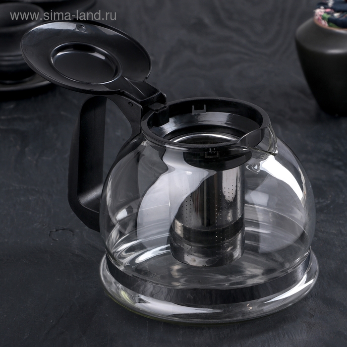 Чайник стеклянный заварочный «Иллюзия», 1,6 л, с металлическим ситом, цвет чёрный Чайник стеклянный заварочный «Иллюзия», 1,6 л, с металлическим ситом, цвет чёрный