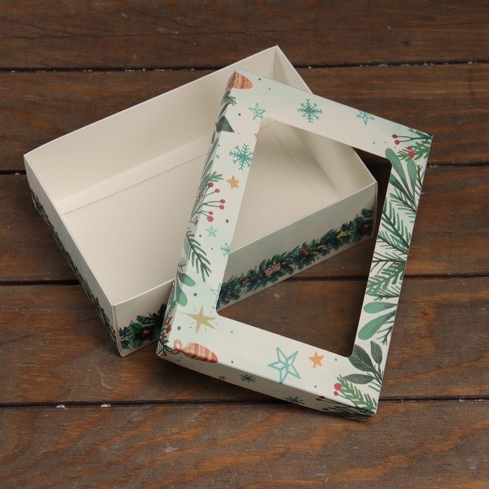 Новый год. Коробка подарочная новогодняя складная, крышка-дно, с окном Новый год. Коробка подарочная новогодняя складная, крышка-дно, с окном "Новогодняя ёлка" 21 х 15 х 7 см