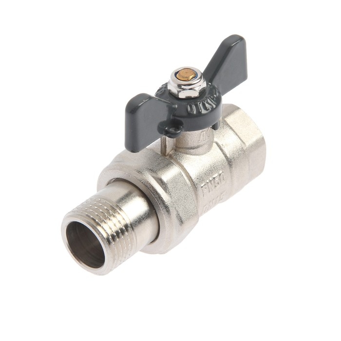 Кран шаровой AQUALINK, PN 50, внутренняя/наружная резьба 1/2 Кран шаровой AQUALINK, PN 50, внутренняя/наружная резьба 1/2", сгон, прямой, бабочка, никел.