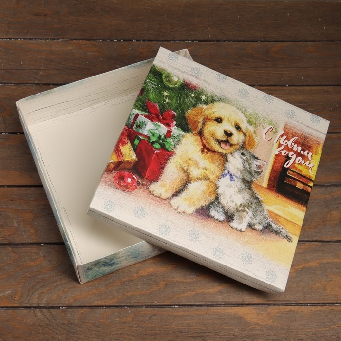 Новый год. Коробка подарочная новогодняя складная, крышка-дно Новый год. Коробка подарочная новогодняя складная, крышка-дно "С Новым Годом" 30 х 30 х 8 см