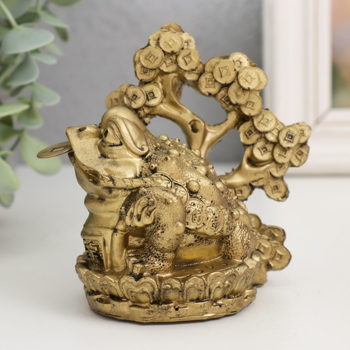 Нэцке полистоун  Нэцке полистоун "Жаба с денежным деревом" под бронзу 10х9,5х7,2 см