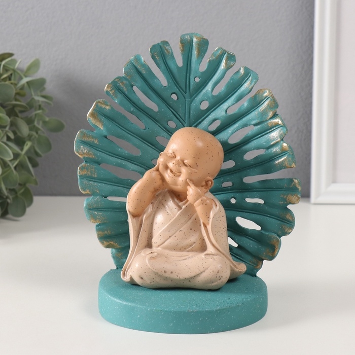 Сувенир полистоун  Сувенир полистоун "Хотейчик, ямочки на щёчках. Пальмовый лист" синий и беж 14,5х9х17,5 см