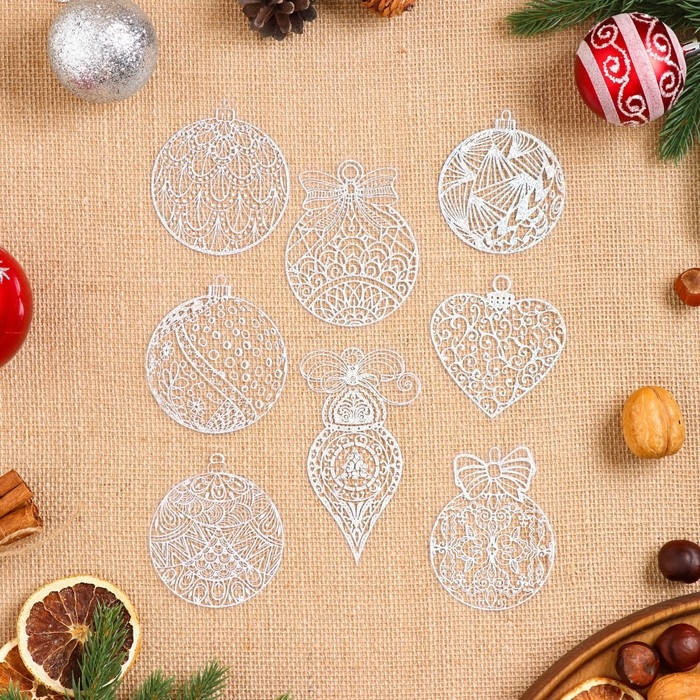 Набор наклеек оформительский "Новогодние украшения" голографическая фольга, 33,8х24,4см