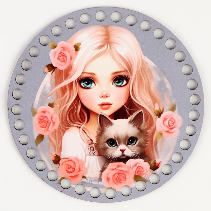 Донышки для вязания 2 в 1 «Девочка с котенком», круг 15 см, хдф 3 мм Донышки для вязания 2 в 1 «Девочка с котенком», круг 15 см, хдф 3 мм