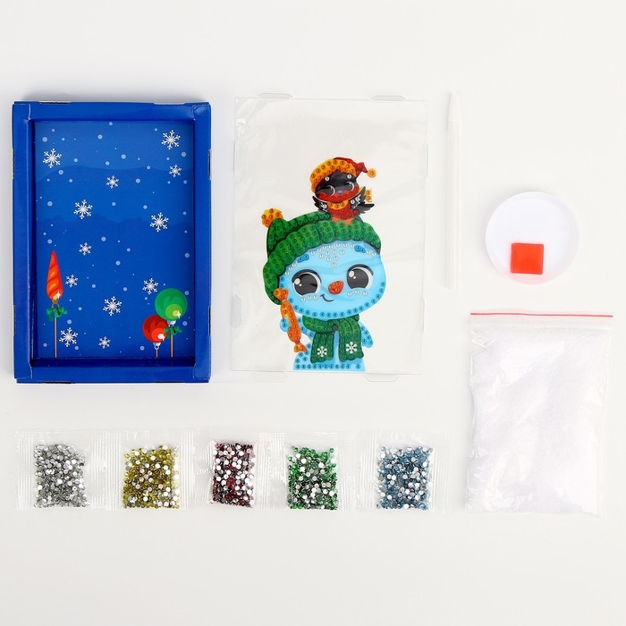 Алмазная мозаика на новый год для детей с частичным заполнением в рамке с растущим снегом «Снеговик», новогодний набор для творчества Алмазная мозаика на новый год для детей с частичным заполнением в рамке с растущим снегом «Снеговик», новогодний набор для творчества