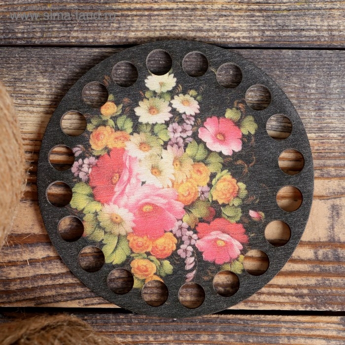 Заготовка для вязания Заготовка для вязания "Жостовская роспись №1", донышко фанера 3 мм, 10 см, d=9мм