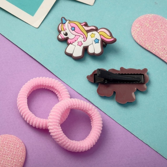 Набор для волос Набор для волос "Ариадна" (2 резинки, 2 зажима) единорог, белый