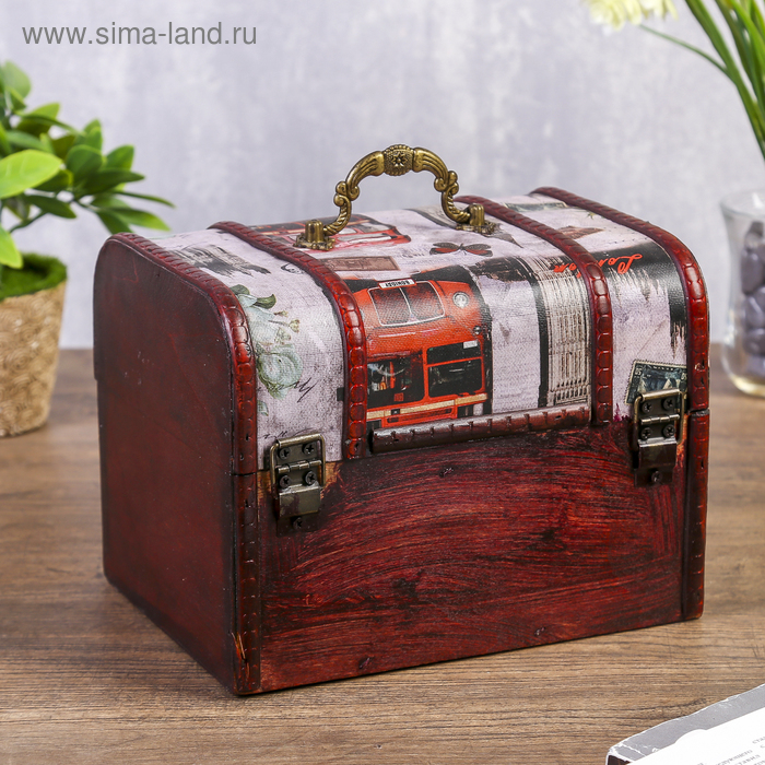 Шкатулка дерево сундучок  Шкатулка дерево сундучок "Путешествие по Европе" 15х20х15 см