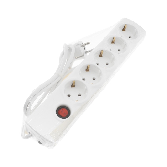Сетевой фильтр Luazon Lighting, 5 розеток, 1.5 м, 3500 Вт, 3х1 мм2, 16 A, 220 В, c предохранителем, белый