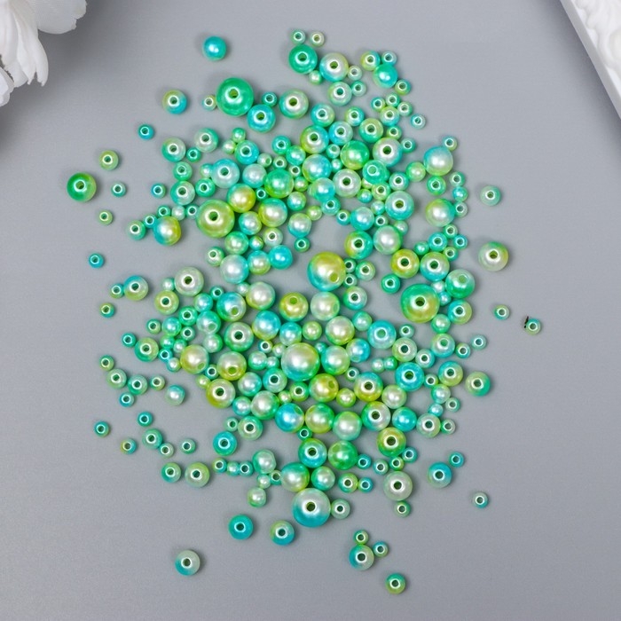 Бусины для творчества пластик Бусины для творчества пластик "Круглые. Градиент. Русалка зелень" d=3-8 мм, набор 10 гр