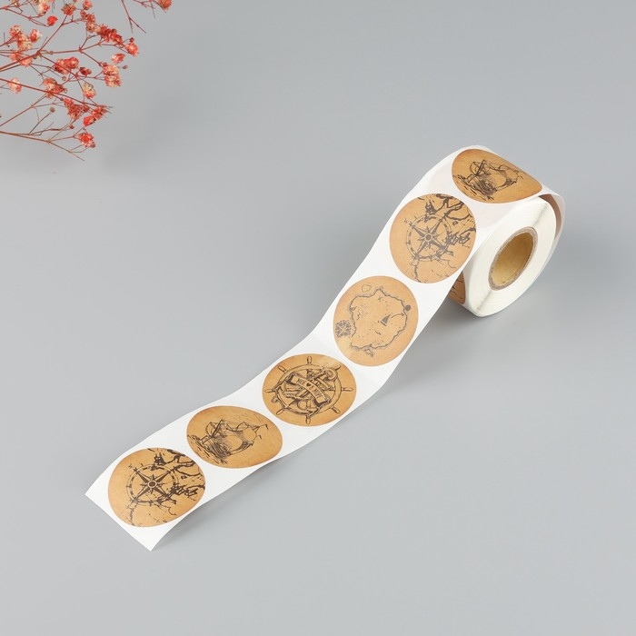 Наклейка бумага Наклейка бумага "Море. Корабль" крафт d=3,8 см 252 шт в рулоне