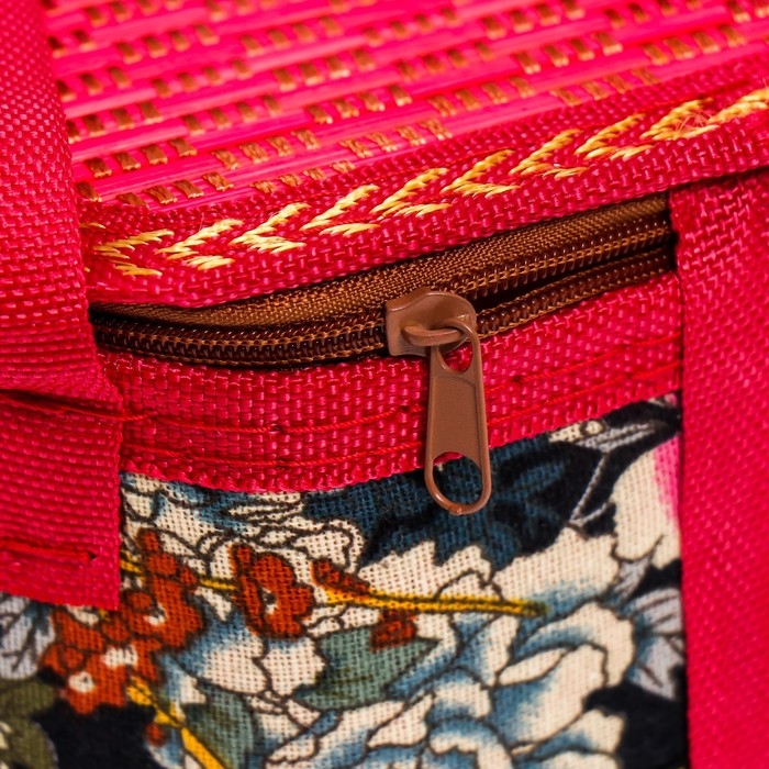 Шкатулка бамбук Шкатулка бамбук "Цветы на чёрном" красная, с ручками, молния 16х24х28 см