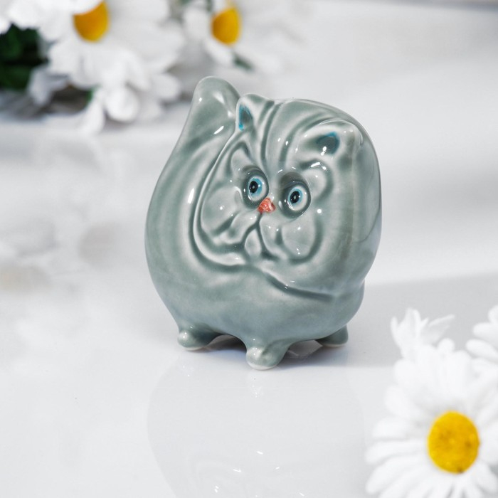 Сувенир Сувенир "Кот перс", 7,5х8см, гжель, цвет серый