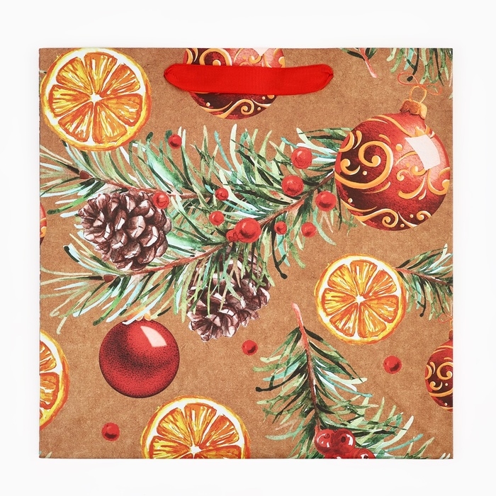 Пакет подарочный новогодний крафтовый квадратный «Новогоднее настроение», 30 х 30 х 12 см, Новый год Пакет подарочный новогодний крафтовый квадратный «Новогоднее настроение», 30 х 30 х 12 см, Новый год