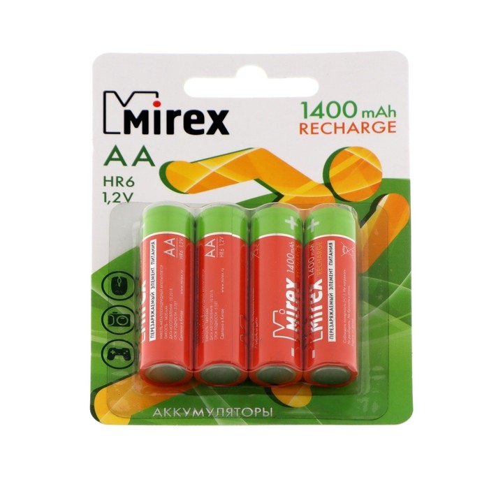 Аккумулятор Mirex, Ni-Mh, AA, HR6-4BL, 1.2В, 1400 мАч, блистер, 4 шт. Аккумулятор Mirex, Ni-Mh, AA, HR6-4BL, 1.2В, 1400 мАч, блистер, 4 шт.
