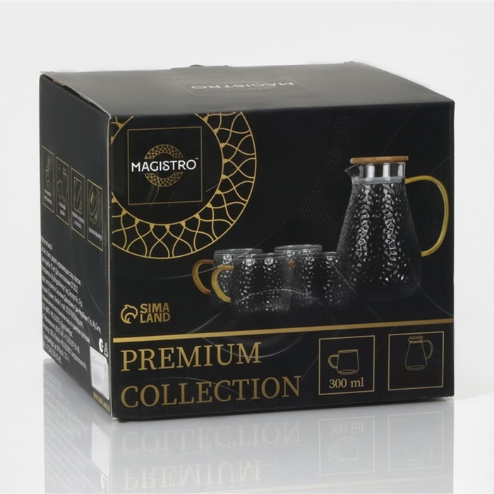 Набор для напитков из стекла Magistro «Эко.Сара», 5 предметов: кувшин 1,5 л, 4 кружки 300 мл