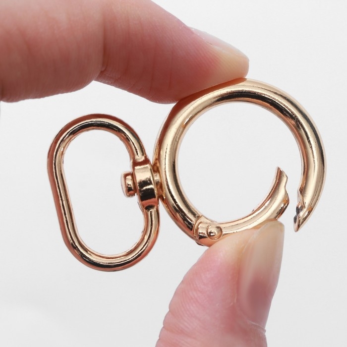 Кольцо-карабин, 43 мм, d = 27/19 мм, толщина - 4,5 мм, с креплением 20 × 3 мм, 5 шт, цвет золотой Кольцо-карабин, 43 мм, d = 27/19 мм, толщина - 4,5 мм, с креплением 20 × 3 мм, 5 шт, цвет золотой