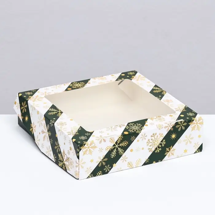 Коробка подарочная новогодняя складная с окном «Снежинка», 15×15×4 см Коробка подарочная новогодняя складная с окном «Снежинка», 15×15×4 см
