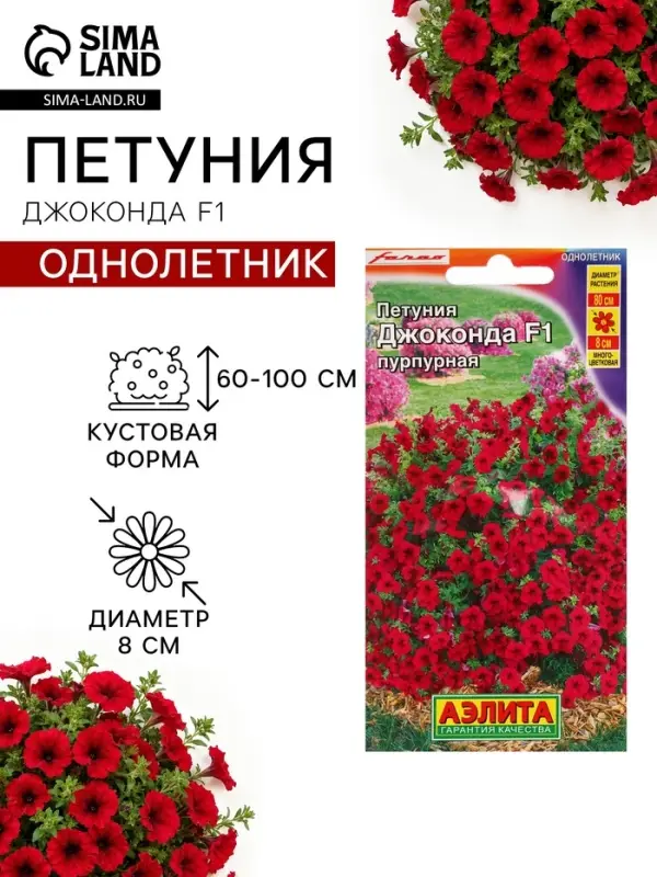 Семена Цветов Петуния &laquo;Джоконда&raquo;, F1, пурпурная, драже в пробирке, 5 шт., &laquo;Агрофирма АЭЛИТА&raquo;
