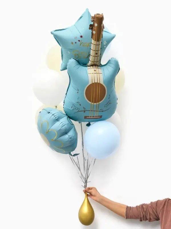 Воздушные шары "Голубая гитара" фольга, латекс, набор 12 штук