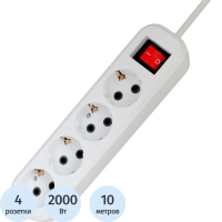 Сетевой фильтр PROGIX SF4PW10 4р/10м белый, 3х0,75мм, 10А/2000Вт