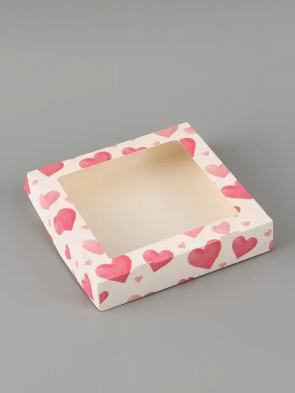 Коробка подарочная с окном &laquo;Воздушные сердца&raquo;, 20&times;20&times;4 см, самосборная