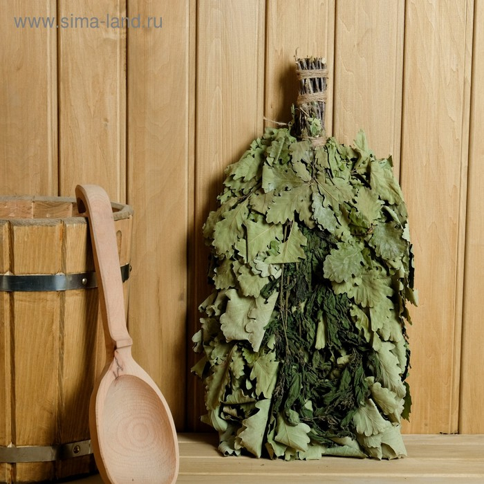 Веник для бани дубовый с крапивой, в индивидуальной упаковке Веник для бани дубовый с крапивой, в индивидуальной упаковке