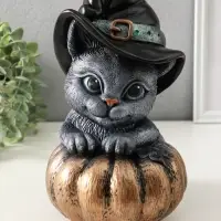 Копилка "Кот с тыквой" 27х22 см, бронза с серебром Копилка "Кот с тыквой" 27х22 см, бронза с серебром