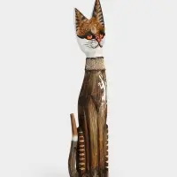 Сувенир &laquo;Серая кошка в ошейнике с ящерками&raquo;, 60&times;12&times;6 см, дерево