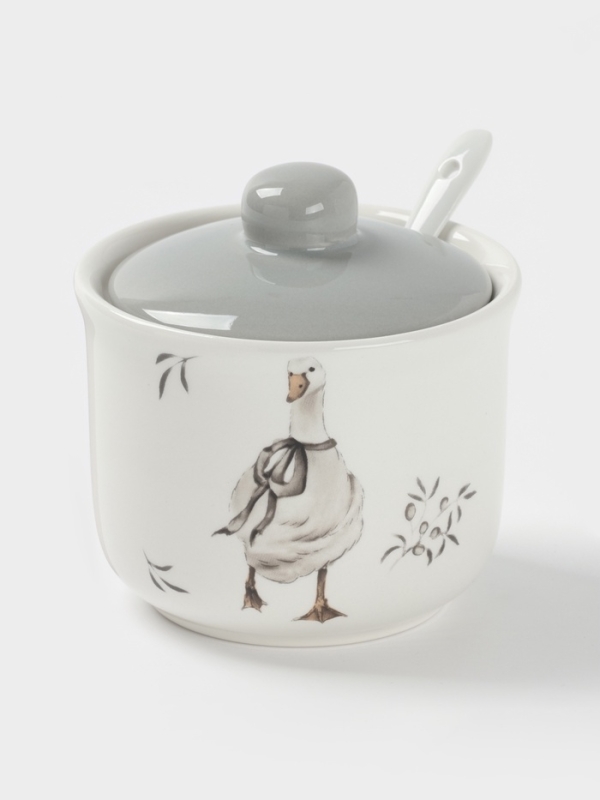 Сахарница с ложкой Доляна "Гуси" цвет белый  10х9 см 300 мл