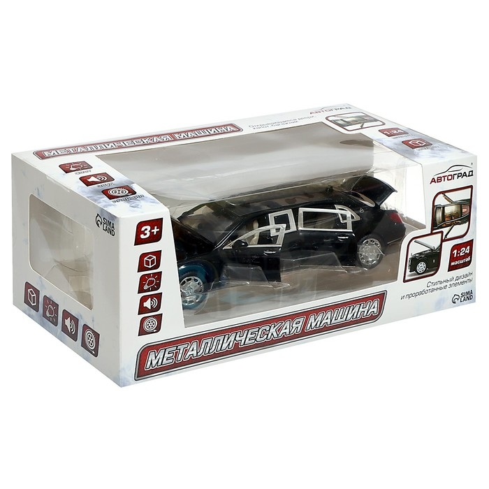 Машина металлическая «Лимузин», 1:24, открываются двери, капот, багажник, цвет чёрный