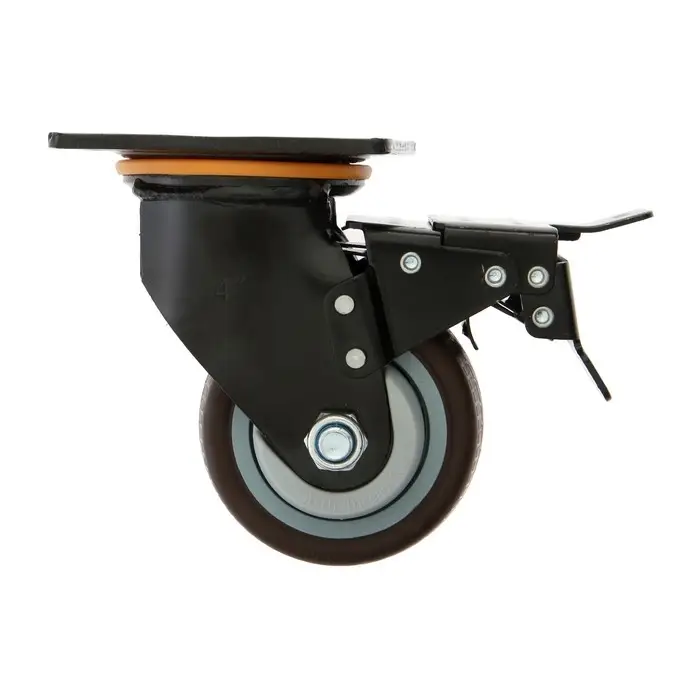 Колесо для транспортных тележек поворотное ТУНДРА, d=100 мм, на площадке, со стопором, покрытие