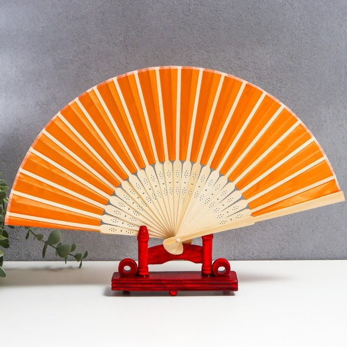 Веер бамбук, текстиль h=21 см  Веер бамбук, текстиль h=21 см "Моноцвет" в коробке, оранжевый