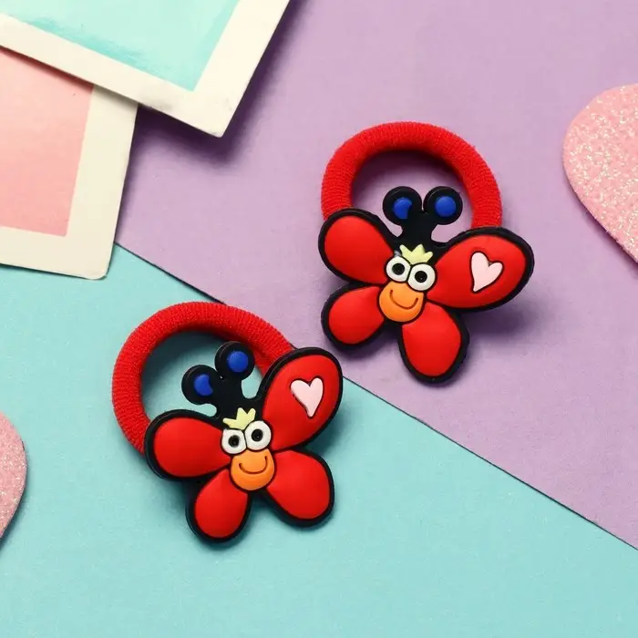 Резинки для волос «Крошка», набор 2 шт., бабочка, 3 см, красные Резинки для волос «Крошка», набор 2 шт., бабочка, 3 см, красные