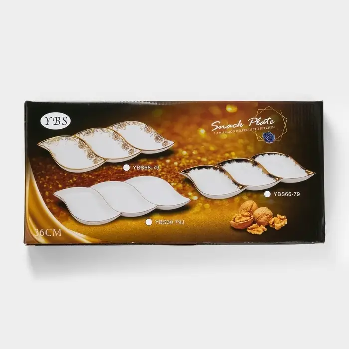 Менажница 3 ячейки &laquo;Марбл&raquo;, 36&times;17&times;3 см, керамика, белая