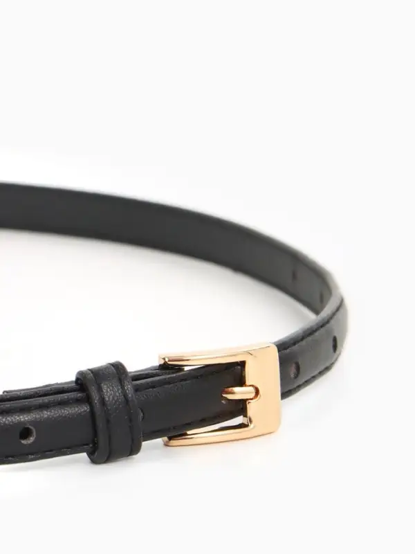 Ремень женский тонкий, 110&times;1.3 см, классическая пряжка металл, золотистая, чёрный