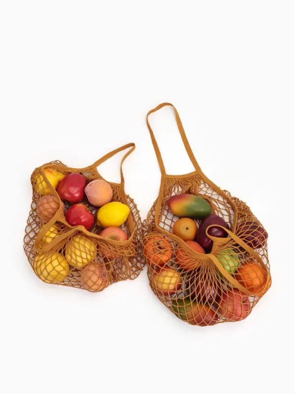 Набор 2 шт.: сумка-авоська плетёная, клетка 1.5 см, рыжая