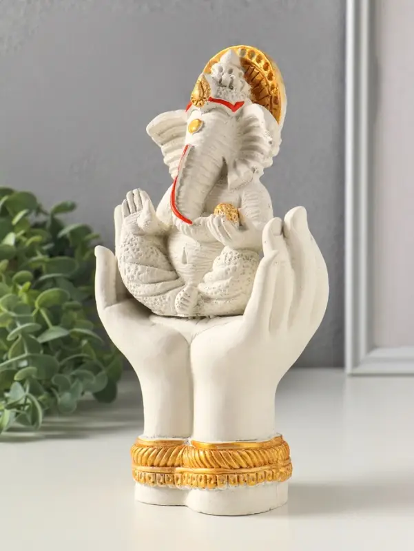 Фигурка гипс &laquo;Ганеша&raquo;, 21.5&times;11.5 см, белая с позолотой