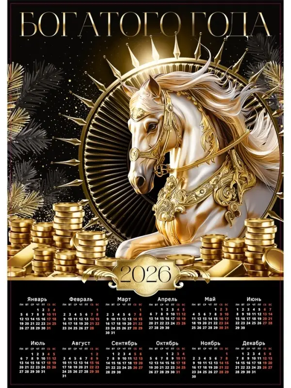 Календарь 2026 &laquo;Чёрно - золотой&raquo;, А2