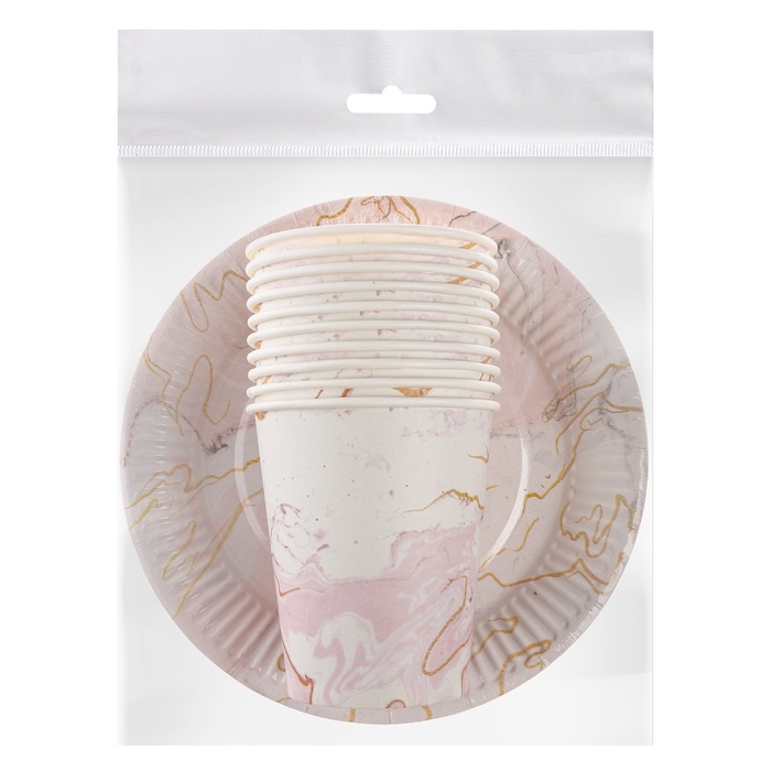 Набор бумажной посуды одноразовый «Мрамор»: 10 стаканов, 10 тарелок Набор бумажной посуды одноразовый «Мрамор»: 10 стаканов, 10 тарелок