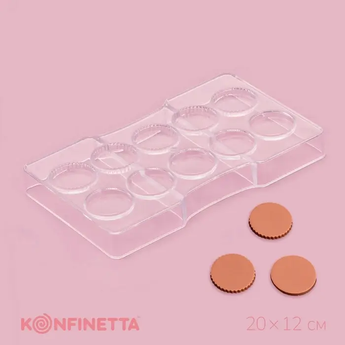 Форма для конфет и шоколада KONFINETTA &laquo;Медаль&raquo;, 20&times;12&times;2.5 см, 10 ячеек 3.3&times;0.4 см, пластик, прозрачная